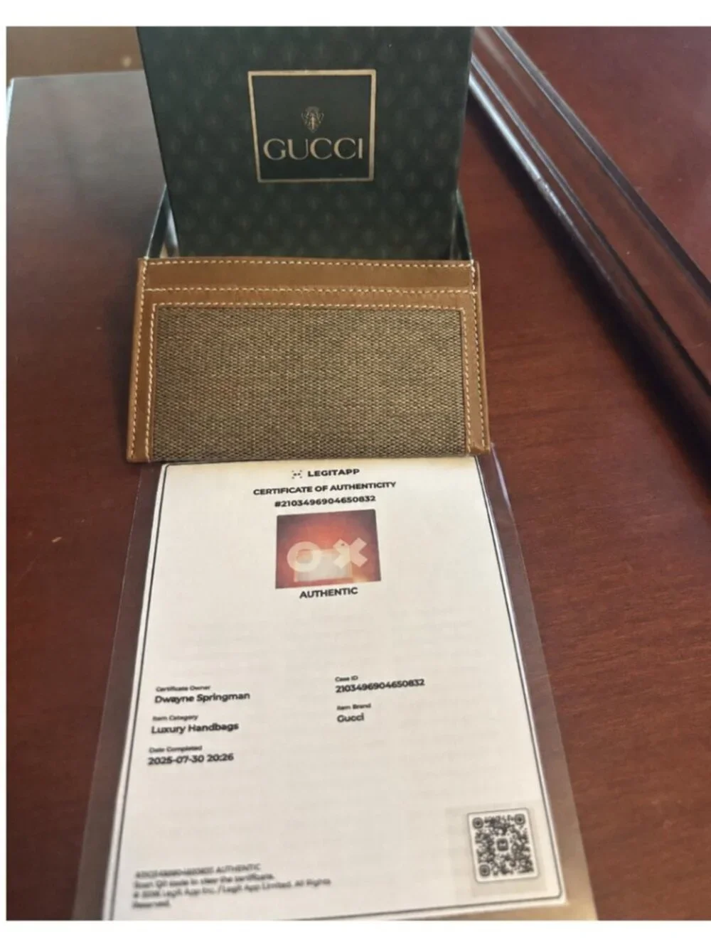 Authentic Vintage Gucci GG Canvas Leather Card Holder Box & COA